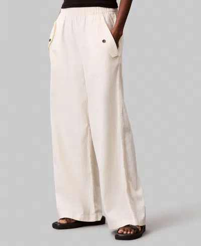 Calvin Klein Women's Linen Blend Wide-leg Pants In Brown