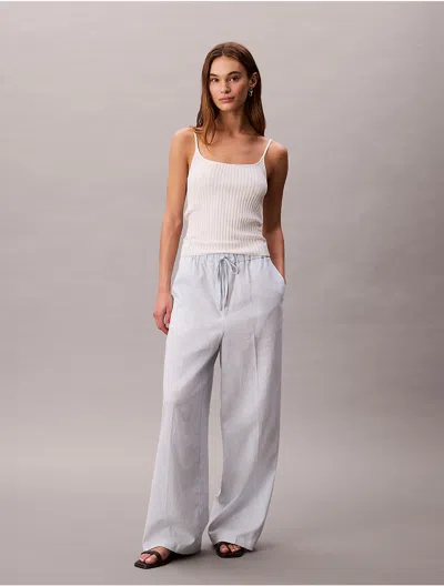 Calvin Klein Women's Linen Cotton Drawstring Pants In Gray