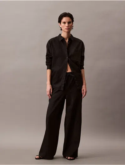 Calvin Klein Women's Linen Cotton Pull-on Pants In Black