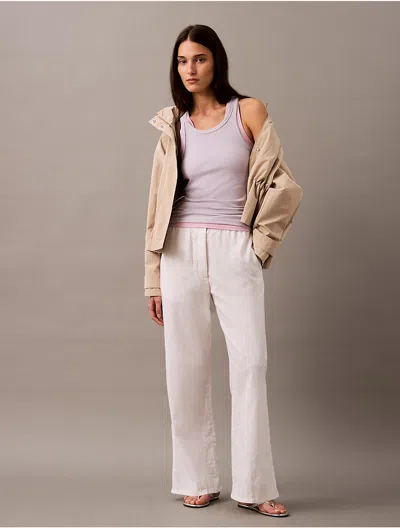Calvin Klein Women's Linen Cotton Pull-on Pants In Brilliant White