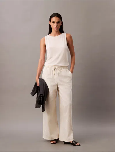 Calvin Klein Women's Linen-blend Wide Leg Drawstring Pants In Turtledove