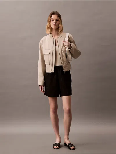 Calvin Klein Women's Linen Cotton Pull-on Shorts In Black