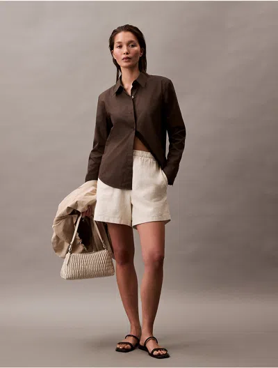 Calvin Klein Women's Linen Cotton Pull-on Shorts In Turtledove