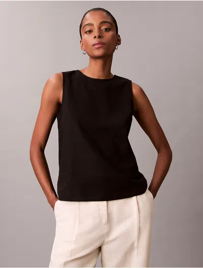 Calvin Klein Women's Linen Cotton Sleeveless Top In Black