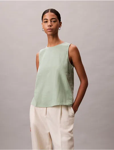 Calvin Klein Women's Linen Cotton Sleeveless Top In Green
