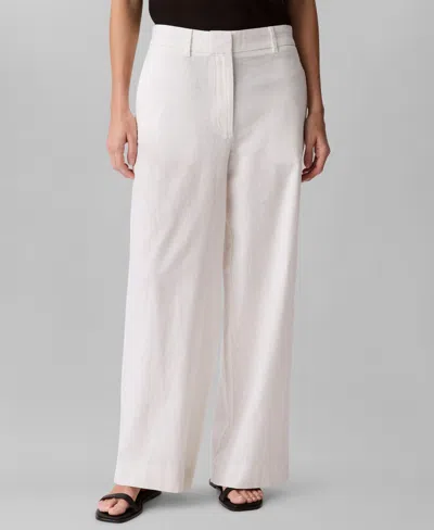 Calvin Klein Women's Cotton-linen Pleated Wide-leg Pants In Tofu