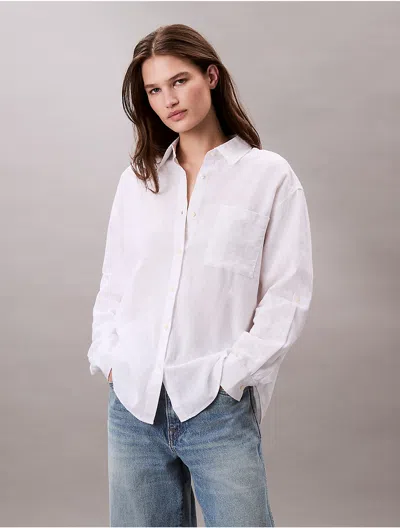 CALVIN KLEIN WOMEN'S LINEN COTTON UTILITY RELAXED BUTTON-DOWN SHIRT