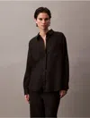 Calvin Klein Women's Linen Cotton Utility Relaxed Button-down Shirt In Black