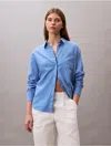 Calvin Klein Women's Linen Cotton Utility Relaxed Button-down Shirt In Silverlake Blue