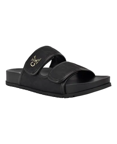 Calvin Klein Women's Linora Slip-on Flat Sandals In Black Logo