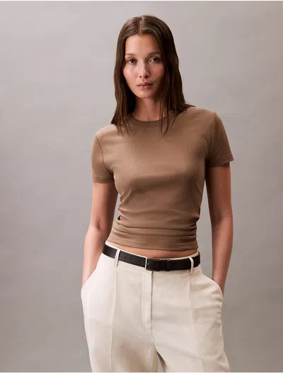 Calvin Klein Women's Liquid Cotton Crewneck Tee In Brown