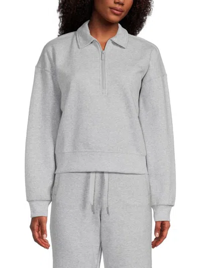 Calvin Klein Women's Logo Collared Pullover In Pearl Heather Grey