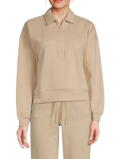 Calvin Klein Women's Logo Collared Pullover In White Pepper