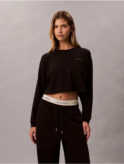 Calvin Klein Women's Logo Cotton Jersey Cropped Tee In Black