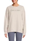 Calvin Klein Women's Logo Drop Shoulder Sweatshirt In Stone Silver
