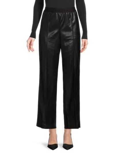 Calvin Klein Women's Logo Faux Leather Cropped Pants In Black