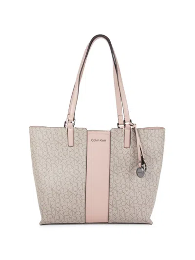 Calvin Klein Women's Logo Faux Leather Tote In Almond Pink