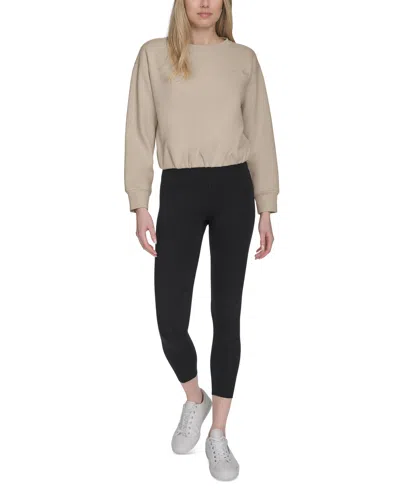 Calvin Klein Women's Logo Fleece Bubble Hem Top In Porcini
