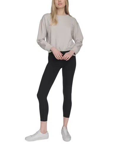 Calvin Klein Women's Logo Fleece Bubble Hem Top In White Pepp