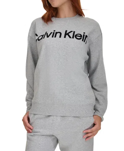 Calvin Klein Women's Logo Graphic Dropped-shoulder Sweatshirt In Pearl Heather Grey