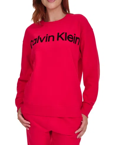 Calvin Klein Women's Logo Graphic Dropped-shoulder Sweatshirt In Salsa