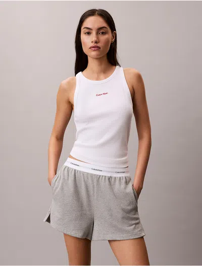 Calvin Klein Women's Logo Graphic Ribbed Sleep Tank Top In Gray