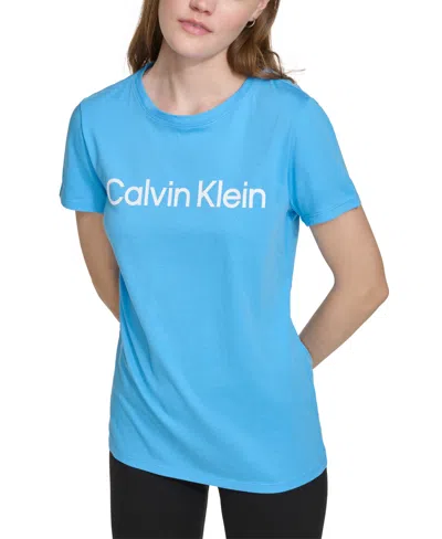 Calvin Klein Women's Logo Graphic Short-sleeve Top In Azure Blue