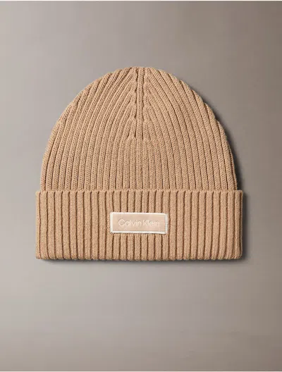 Calvin Klein Women's Logo Patch Rib Beanie In Affogat