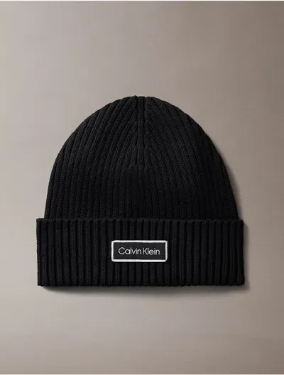 Calvin Klein Women's Logo Patch Rib Beanie In Black