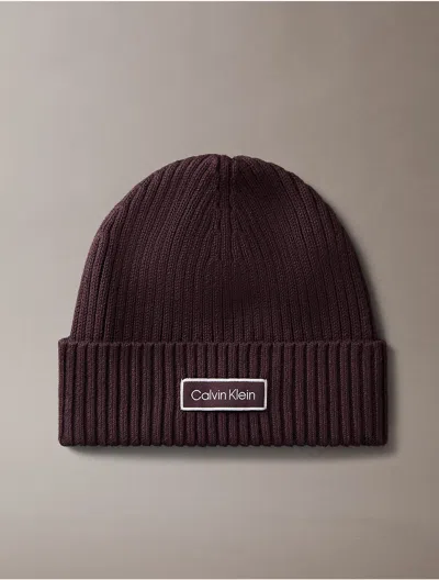 Calvin Klein Women's Logo Patch Rib Beanie In Fudge