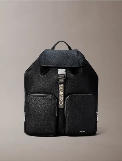 Calvin Klein Women's Logo Strap Flap Backpack In Black
