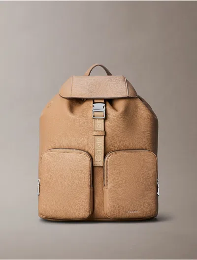 Calvin Klein Women's Logo Strap Flap Backpack In Brown