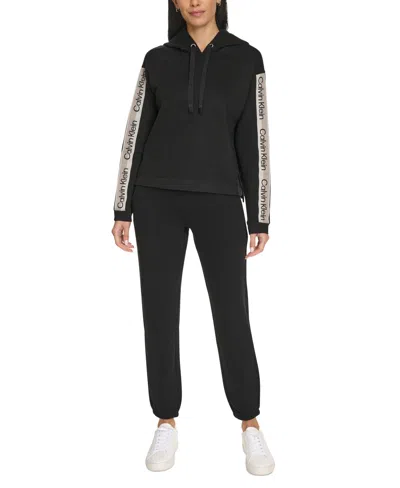 Calvin Klein Women's Logo Stripe Pullover Hoodie In Black