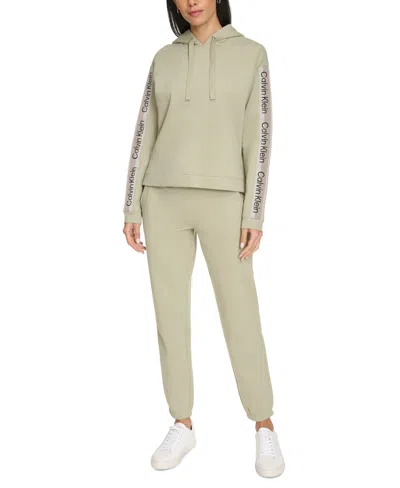 Calvin Klein Women's Logo Stripe Pullover Hoodie In Tea