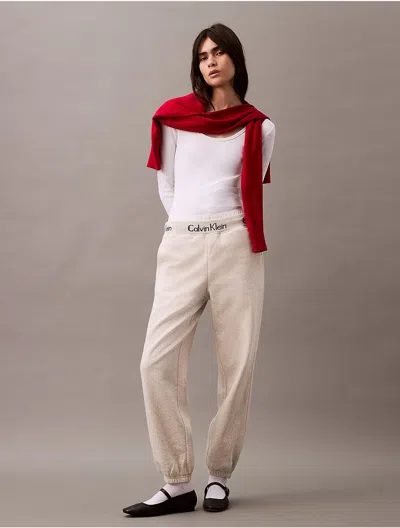 Calvin Klein Women's Logo Tape Fleece Joggers In Vanilla Heather