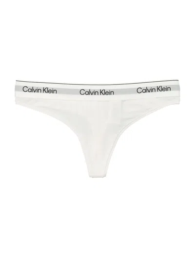 Calvin Klein Women's Logo Waistband Thong Underwear In White