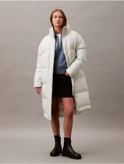 Calvin Klein Women's Long Down Puffer Jacket In Green Tint