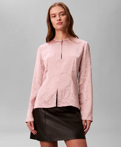 Calvin Klein Women's Long Sleeve Button-down Relaxed Top In Pink