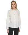Calvin Klein Women's Long-sleeve Button-front Blouse In Cream