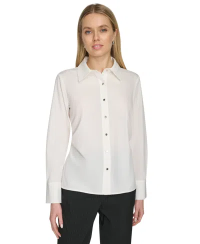 Calvin Klein Women's Long-sleeve Button-front Blouse In Cream
