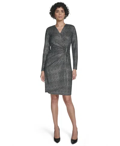 Calvin Klein Glitter Knit Bar Dress In Gray