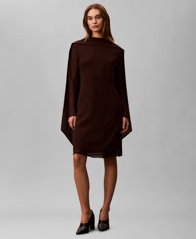 Calvin Klein Women's Long-sleeve Mini Dress In Brown
