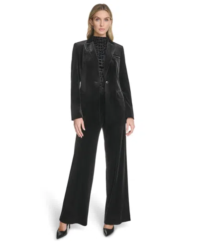 Calvin Klein Women's Long Sleeve One-button Velvet Jacket In Black