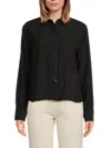 Calvin Klein Women's Long Sleeve Puckered Button Down Shirt In Black
