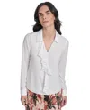 Calvin Klein Petite Ruffle-trim Collared Blouse In White