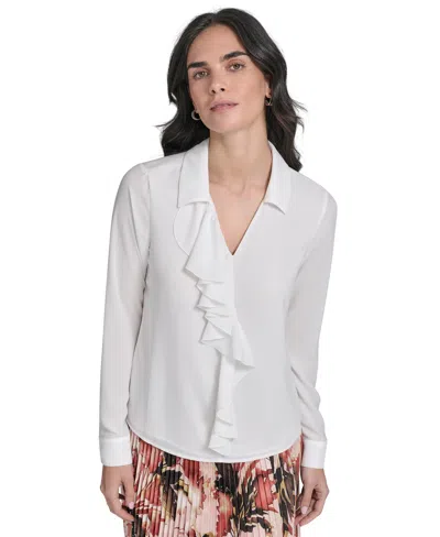 CALVIN KLEIN WOMEN'S LONG-SLEEVE RUFFLE-FRONT BLOUSE