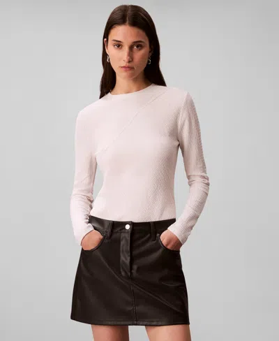 Calvin Klein Women's Long Sleeve Textured Knit Slim Top In Neutral