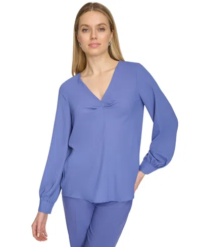 Calvin Klein Women's Long Sleeve V-neck Blouse In Future Dusk