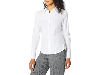 Calvin Klein Women's Long Sleeve Wrinkle Free Button Down Blouse Women's Clothing White: 16