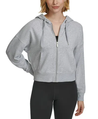 Calvin Klein Women's French Terry Long-sleeve Zip-up Hoodie In Pearl Heather Grey